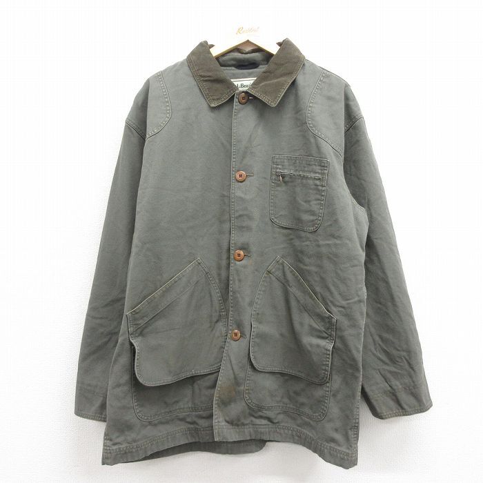 XL/古着 エルエルビーン LLBEAN 長袖 ハンティング ジャケット メンズ 00s ダック地 大きいサイズ ロング丈 コットン グレー 25nov01 中古拍卖