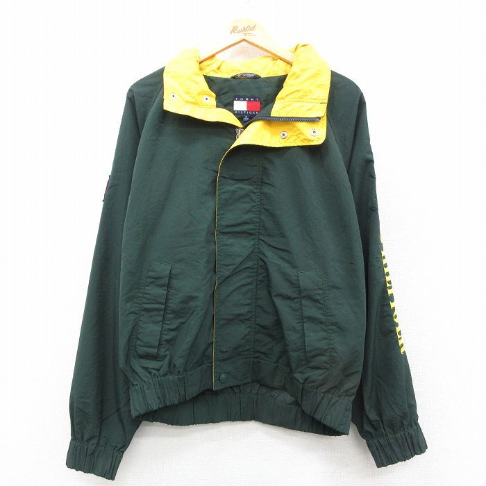 XL/古着 トミーヒルフィガー 長袖 ブランド ナイロン ジャケット メンズ 90s ビッグロゴ ラグラン 緑 グリーン 内側メッシュ 25nov04 中古拍卖