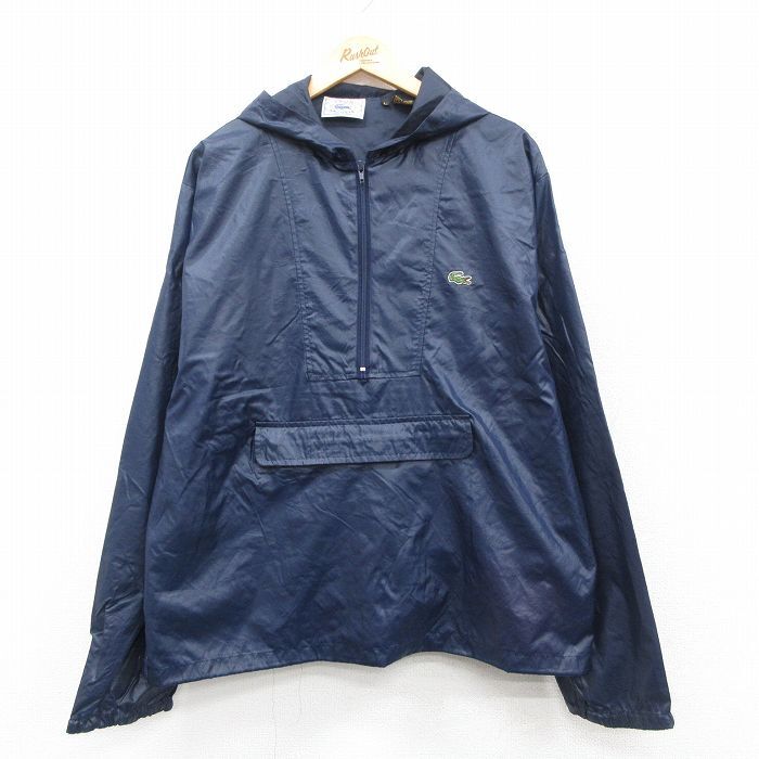 XL/古着 ラコステ LACOSTE IZOD 長袖 ブランド ハーフジップ ナイロン ジャケット アノラック パーカー メンズ 90s ワンポイントロゴ 紺 ネ拍卖