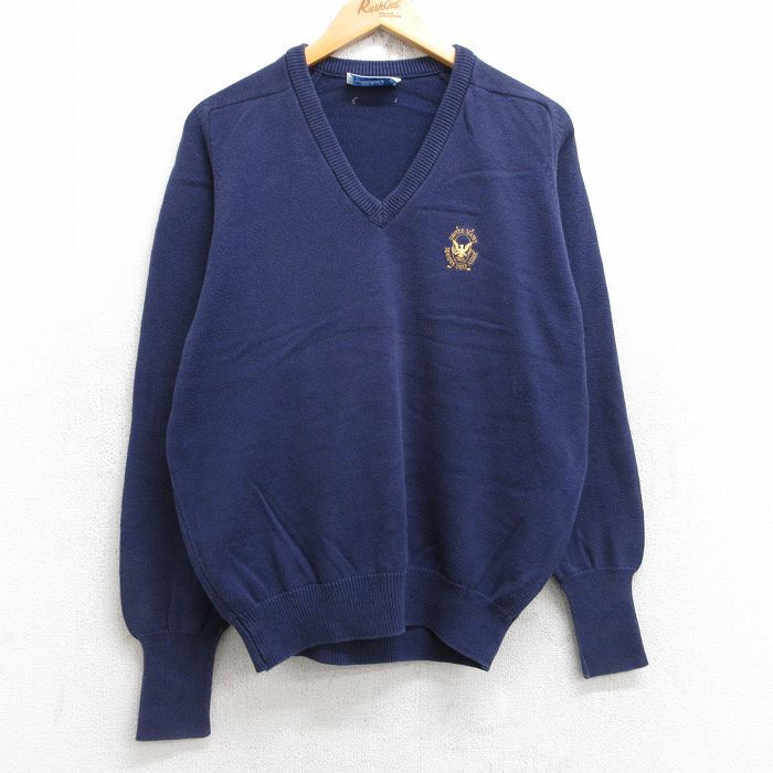 M/古着 長袖 セーター メンズ 80s ゴルフ ラグラン コットン Vネック 紺 ネイビー 25nov04 中古 ニット トップス拍卖