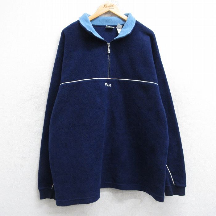 XL/古着 フィラ FILA 長袖 ハーフジップ フリース ジャケット メンズ 00s ワンポイントロゴ ロング丈 紺 ネイビー 25nov04 中古 アウター拍卖