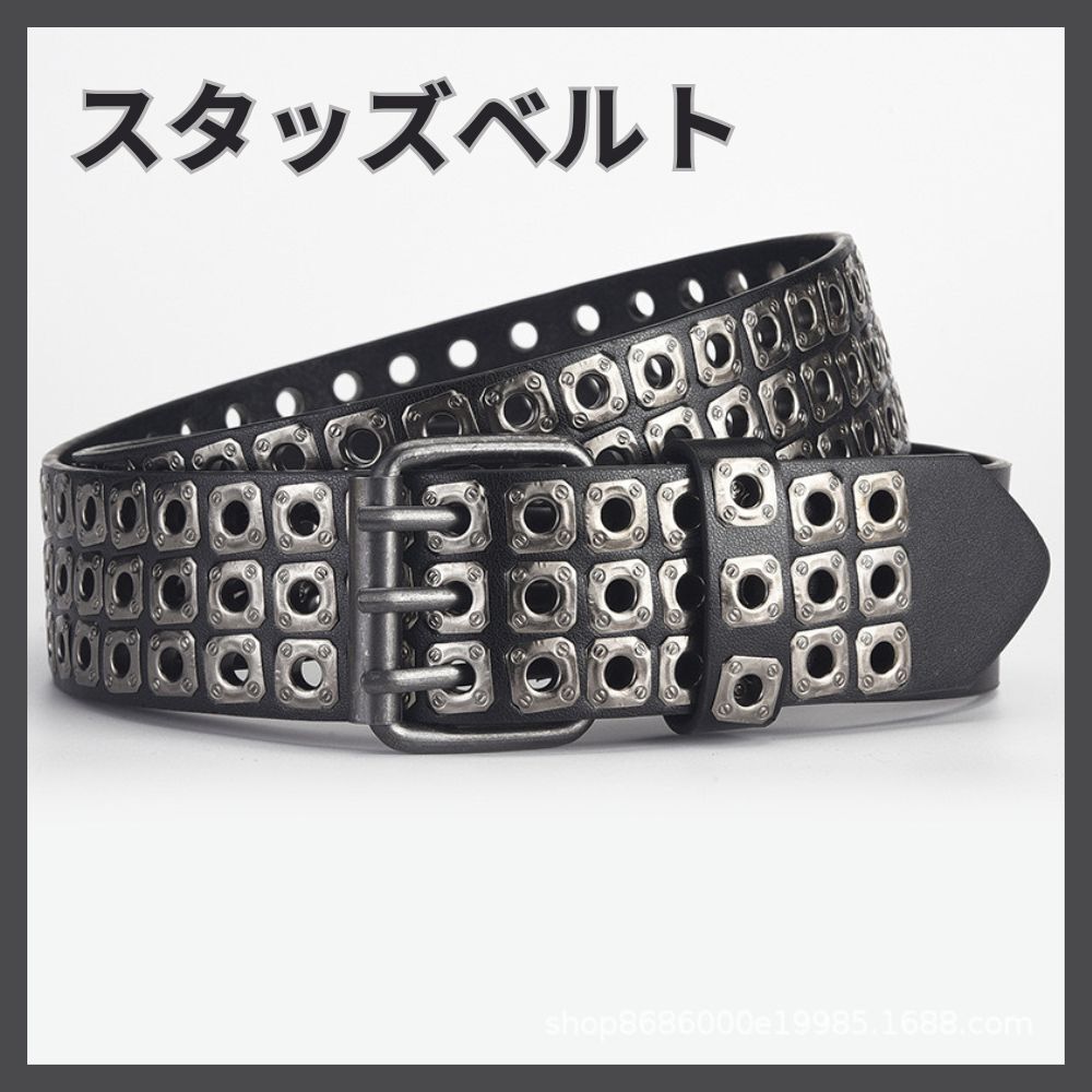 ベルト スタッズベルト トリプルホール パンク メンズ レディース おしゃれ ロック ユニセックス アメカジ 3連穴デザイン拍卖