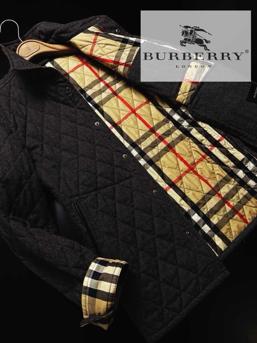 g17奇跡の羊革ラムレザー!!! 定価18万●BURBERRY LONDON●最高級羊毛ウールキルティングコート バーバリー メンズ 大きめサイズ L拍卖