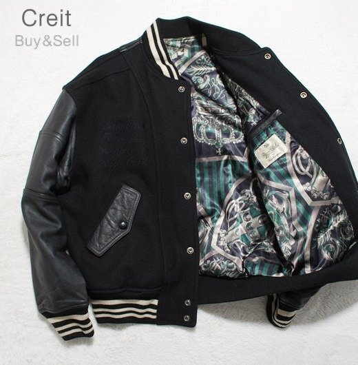 E254■良品ビンテージ(LからXL程度)/★PAZZO CLUBクリーニング済袖牛革レザー切替スタジャンジャケットブルゾン拍卖