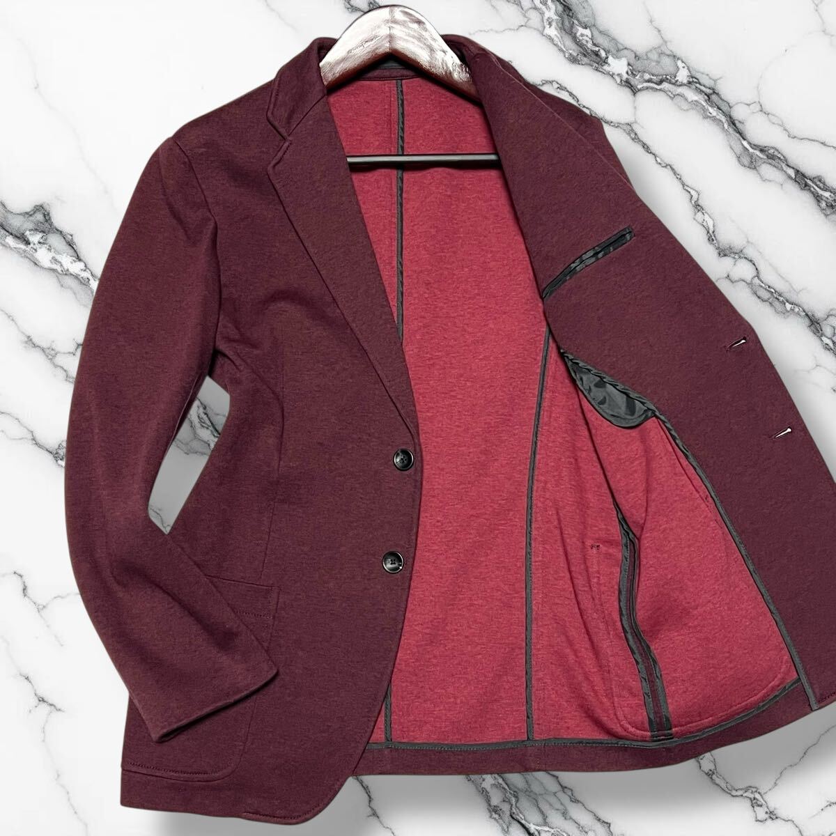 未使用級◎XLサイズ!!アルマーニコレッツォーニ【幻の希少カラー】ARMANI COLLEZIONI アンコン ジャケット ボルドー コットン 秋冬◎メンズ拍卖