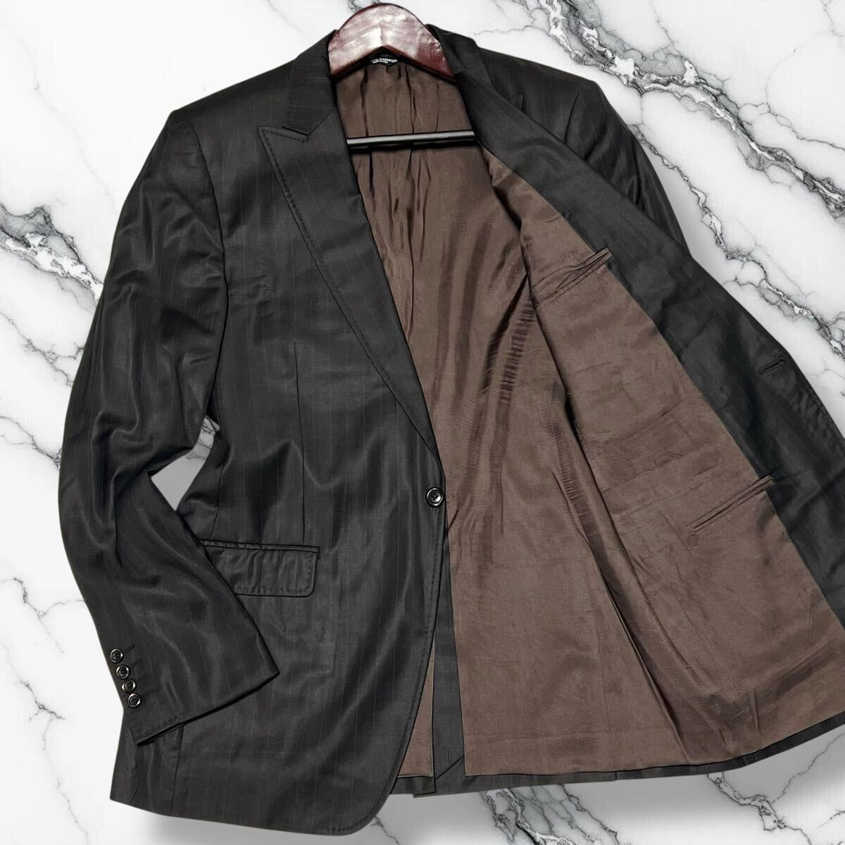 最高級◎XXLサイズ!!ドルチェ&ガッバーナ【圧倒的な高級感!!】DOLCE&GABBANA 光沢感 アンコン ジャケット ブラウン ウール 秋冬◎メンズ拍卖