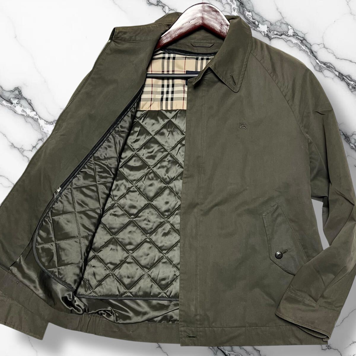 最高級◎XLサイズ!!ホースロゴ刺繍!!バーバリー【紳士の佇まい】BURBERRY ノバチェック ライナー キルティング ジャケット カーキ◎メンズ拍卖