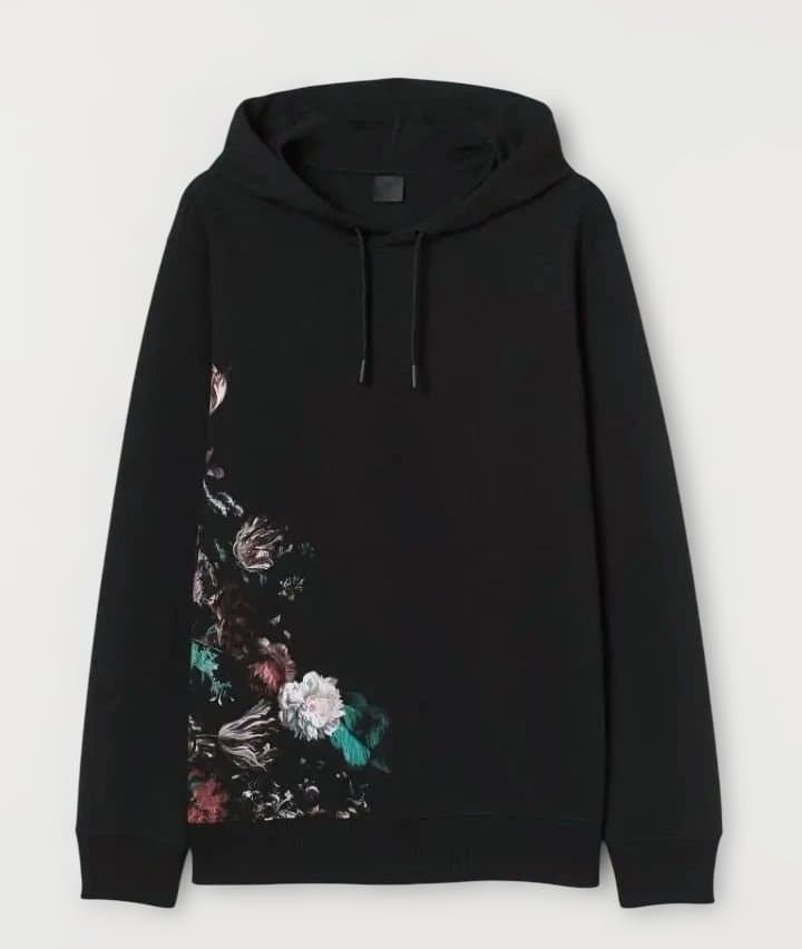 H&M プリントスウェットフーディ ブラック フラワー拍卖