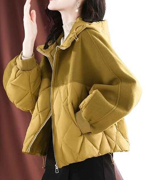 ショットコート ショート丈 ドルマンスリーブ 長袖 体型カバー 着痩せ フード付き sweet系 L イエロー拍卖