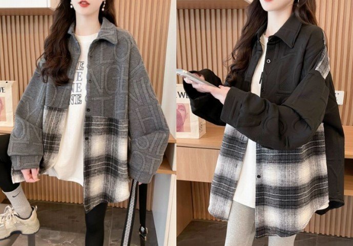 長袖シャツ ブラウス 羽織 アウター カジュアル チェック柄 シンプル レディース M ブラック拍卖