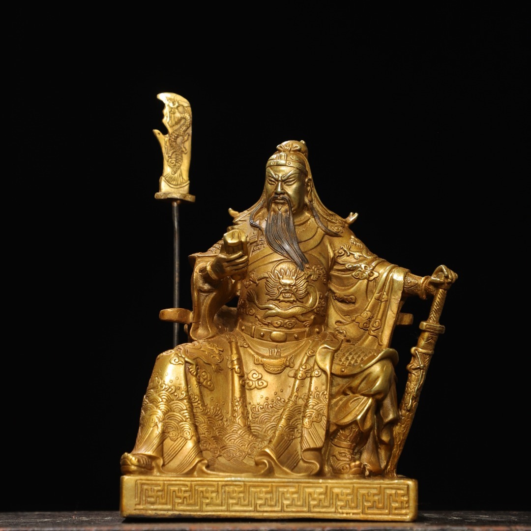 旧蔵 古銅彫 塗金 關公 佛像 古擺件 古置物 中国古玩 骨董品 時代物 稀少唐物拍卖