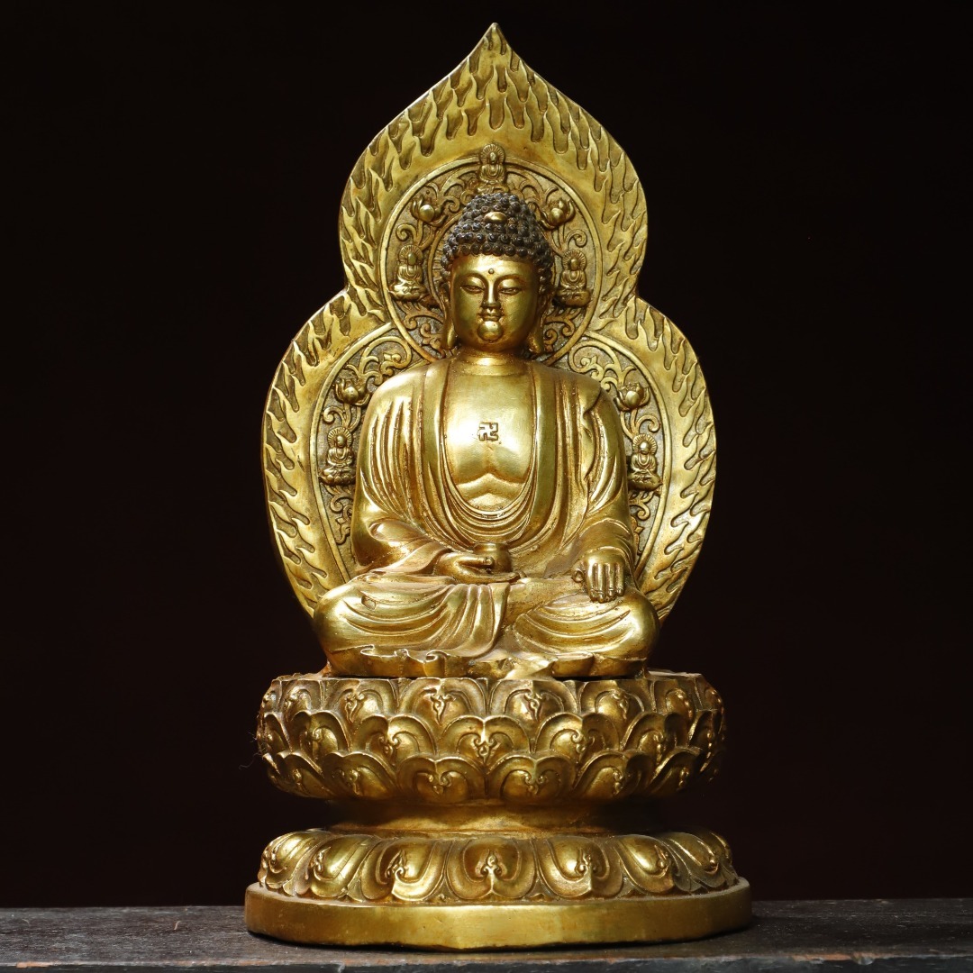 旧蔵 古銅彫 塗金 阿彌陀佛 佛像 古擺件 古置物 中国古玩 骨董品 時代物 稀少唐物拍卖