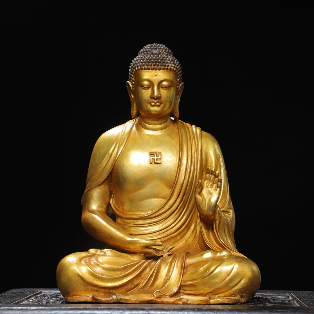 旧蔵 古銅彫 塗金 阿彌陀佛 佛像 古擺件 古置物 中国古玩 骨董品 時代物 稀少唐物拍卖