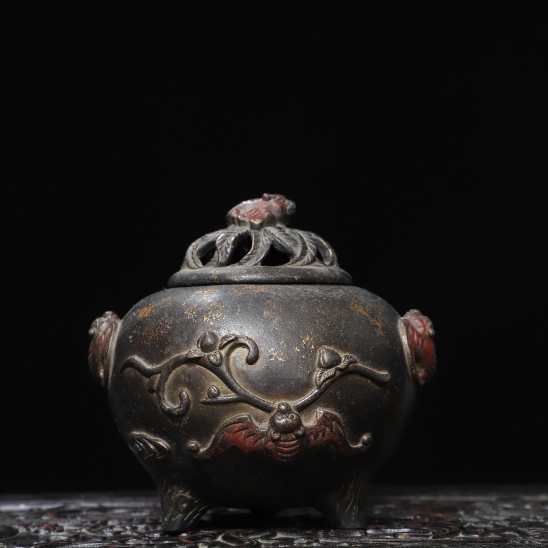 旧蔵 古銅彫 拓金 仙鶴 熏香炉 古擺件 古置物 中国古玩 骨董品 時代物 稀少唐物拍卖