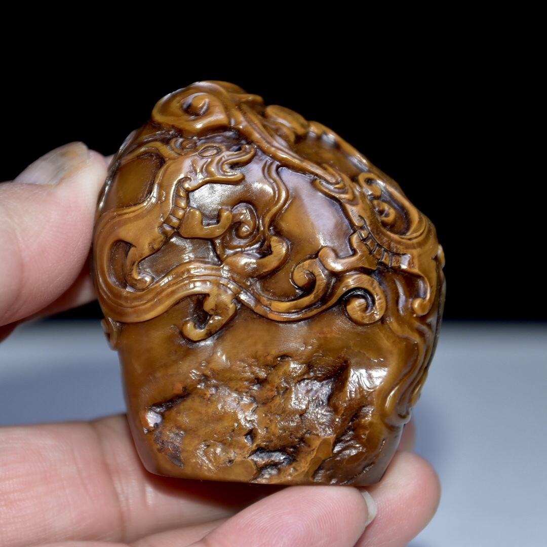 旧蔵 寿山石彫 田黄石 印章 文房具 古擺件 古置物 中国古玩 骨董品 時代物 稀少唐物拍卖