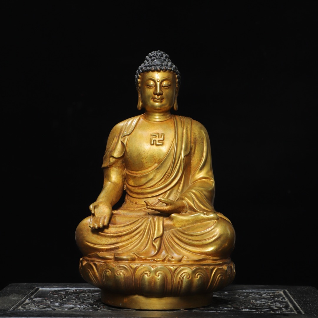 旧蔵 古銅彫 塗金 阿彌陀佛 佛像 古擺件 古置物 中国古玩 骨董品 時代物 稀少唐物拍卖