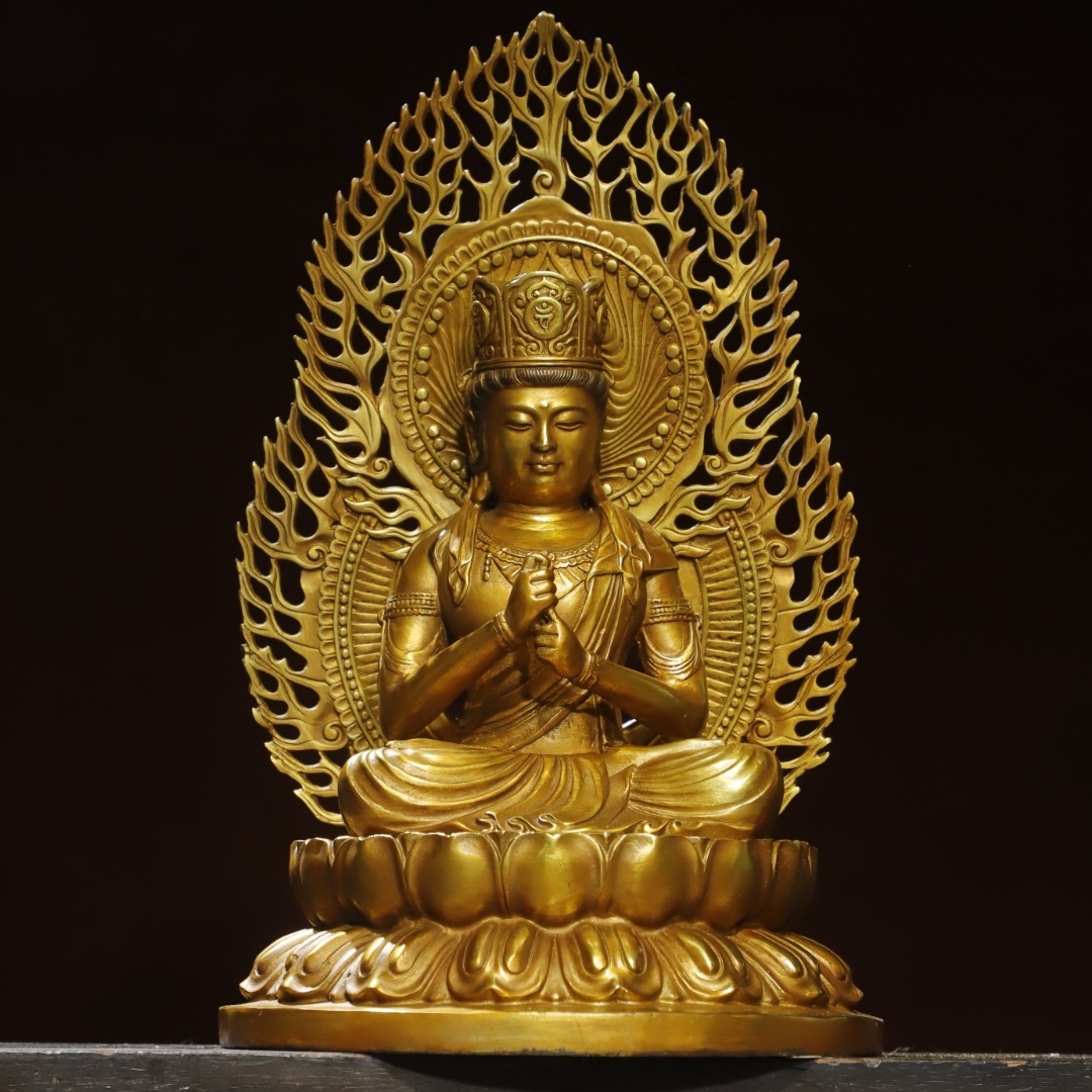 旧蔵 古銅彫 塗金 背光 金剛 擺件 古擺件 古置物 中国古玩 骨董品 時代物 稀少唐物拍卖