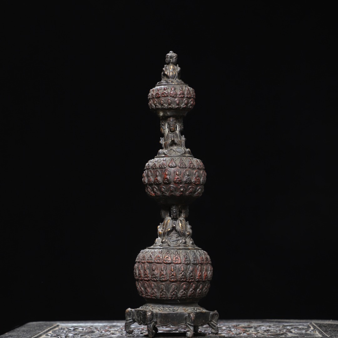 旧蔵 古銅彫 拓金 佛塔 古擺件 古置物 中国古玩 骨董品 時代物 稀少唐物拍卖