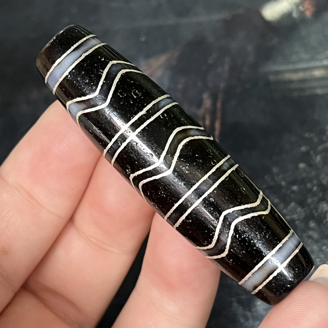 旧蔵 水紋天珠 風水開運 自然風化 高油 根付 中国古玩 骨董品 時代物 稀少唐物拍卖