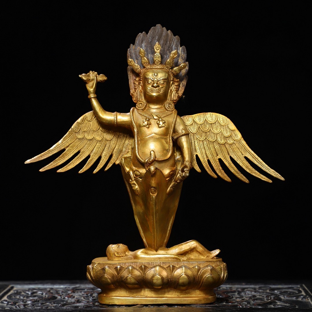旧蔵 古銅彫 塗金 金翅 大鵬鳥 佛像 古擺件 古置物 中国古玩 骨董品 時代物 稀少唐物拍卖