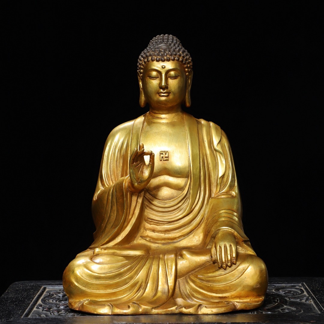 旧蔵 古銅彫 塗金 大日如來 古擺件 古置物 中国古玩 骨董品 時代物 稀少唐物拍卖