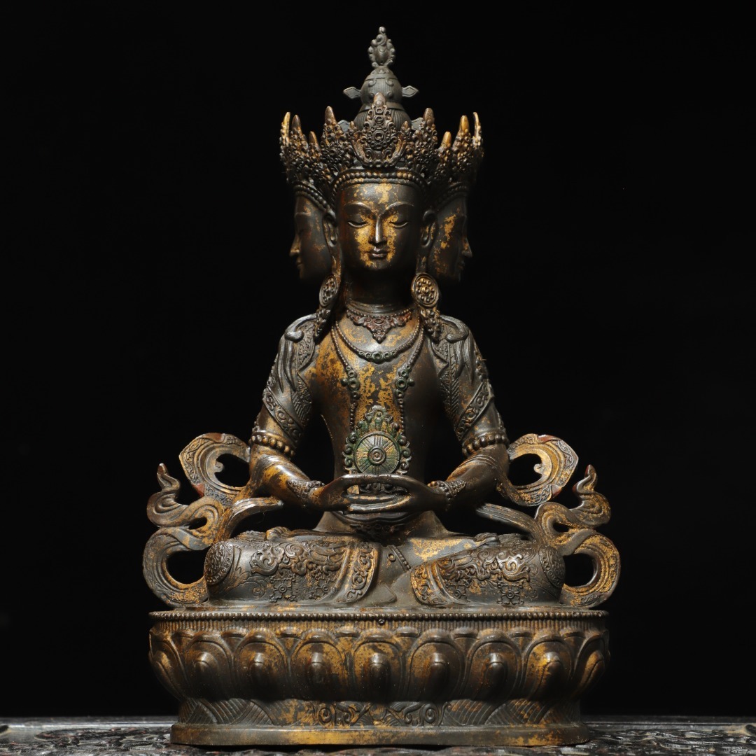 旧蔵 古銅彫 拓金 佛母 佛像 古擺件 古置物 中国古玩 骨董品 時代物 稀少唐物拍卖