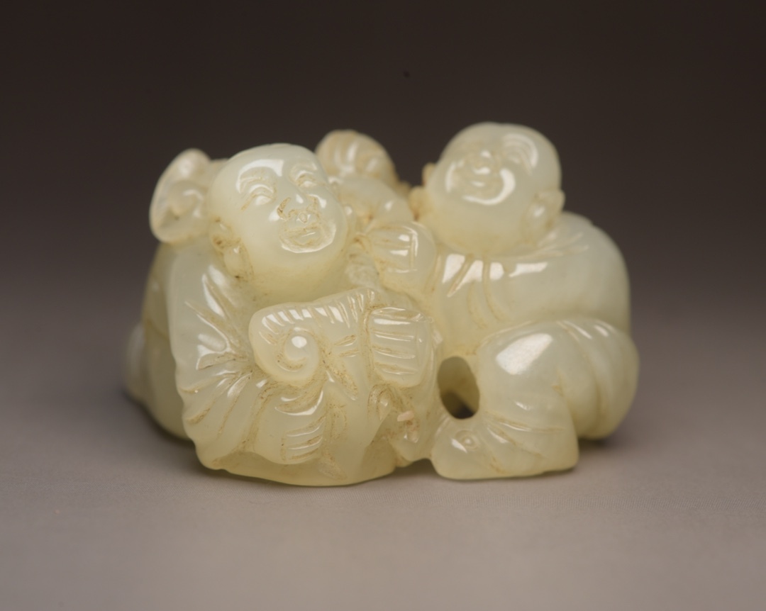 旧蔵 和田玉彫 如意童子 根付 中国古玩 骨董品 時代物 稀少唐物拍卖