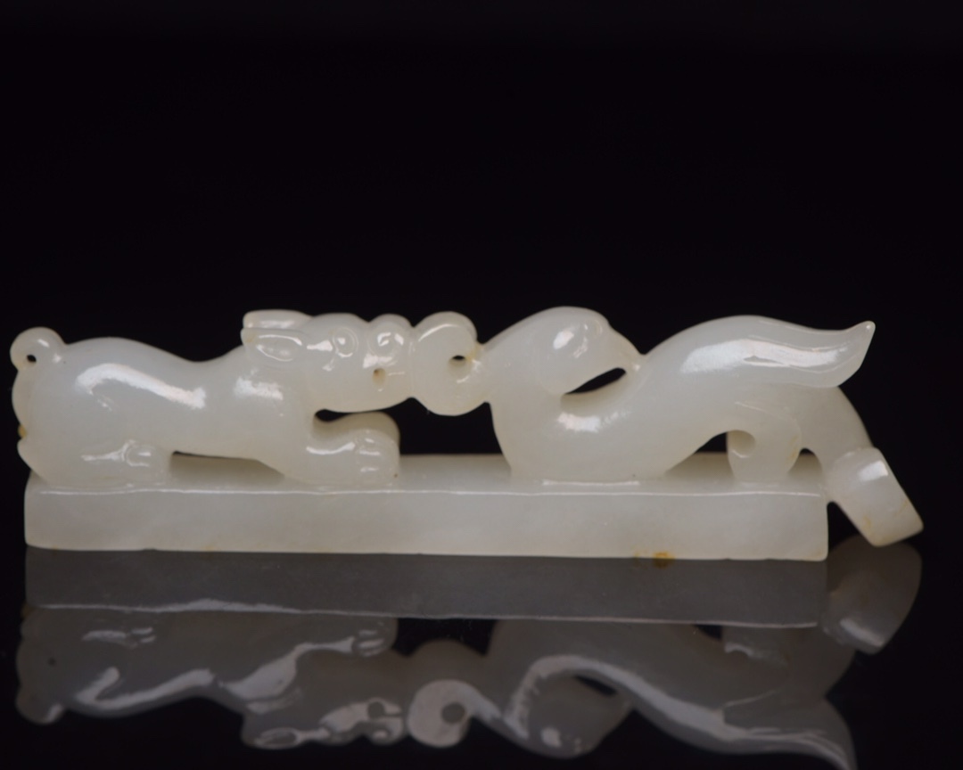 旧蔵 和田玉彫 龍鳳佩 根付 中国古玩 骨董品 時代物 稀少唐物拍卖