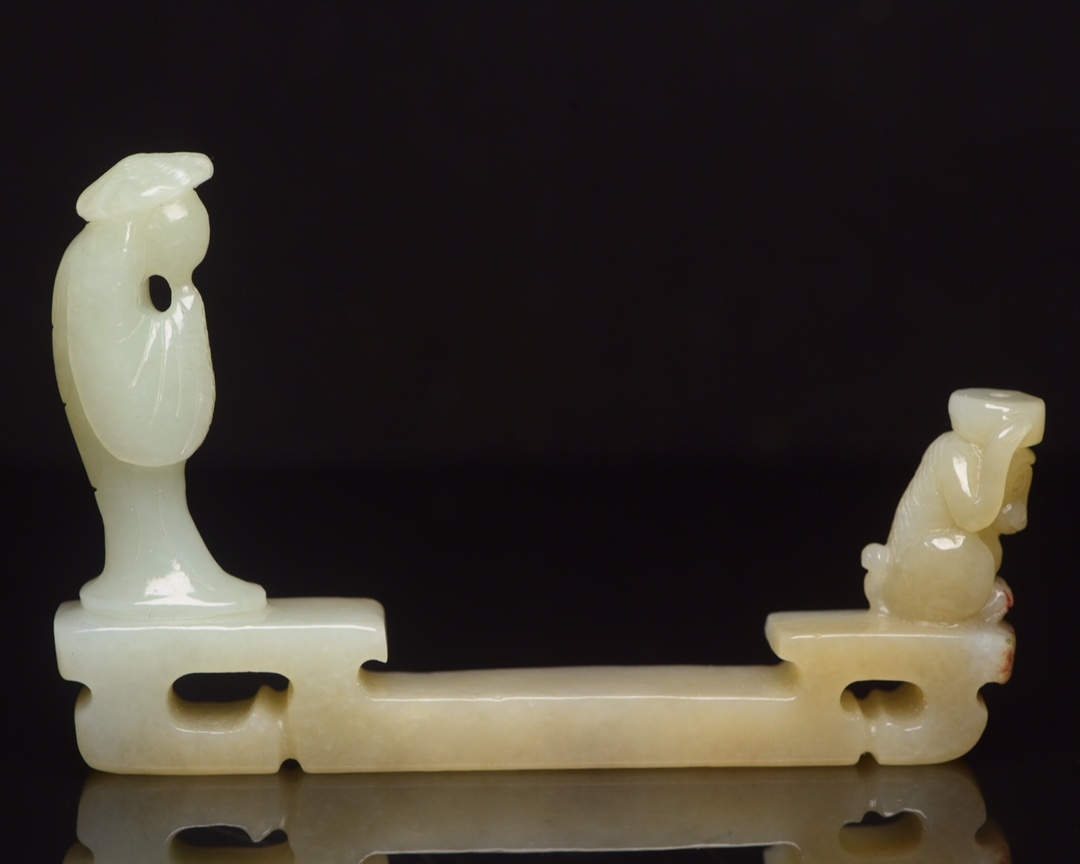 旧蔵 和田玉彫 悟道香插 根付 中国古玩 骨董品 時代物 稀少唐物拍卖