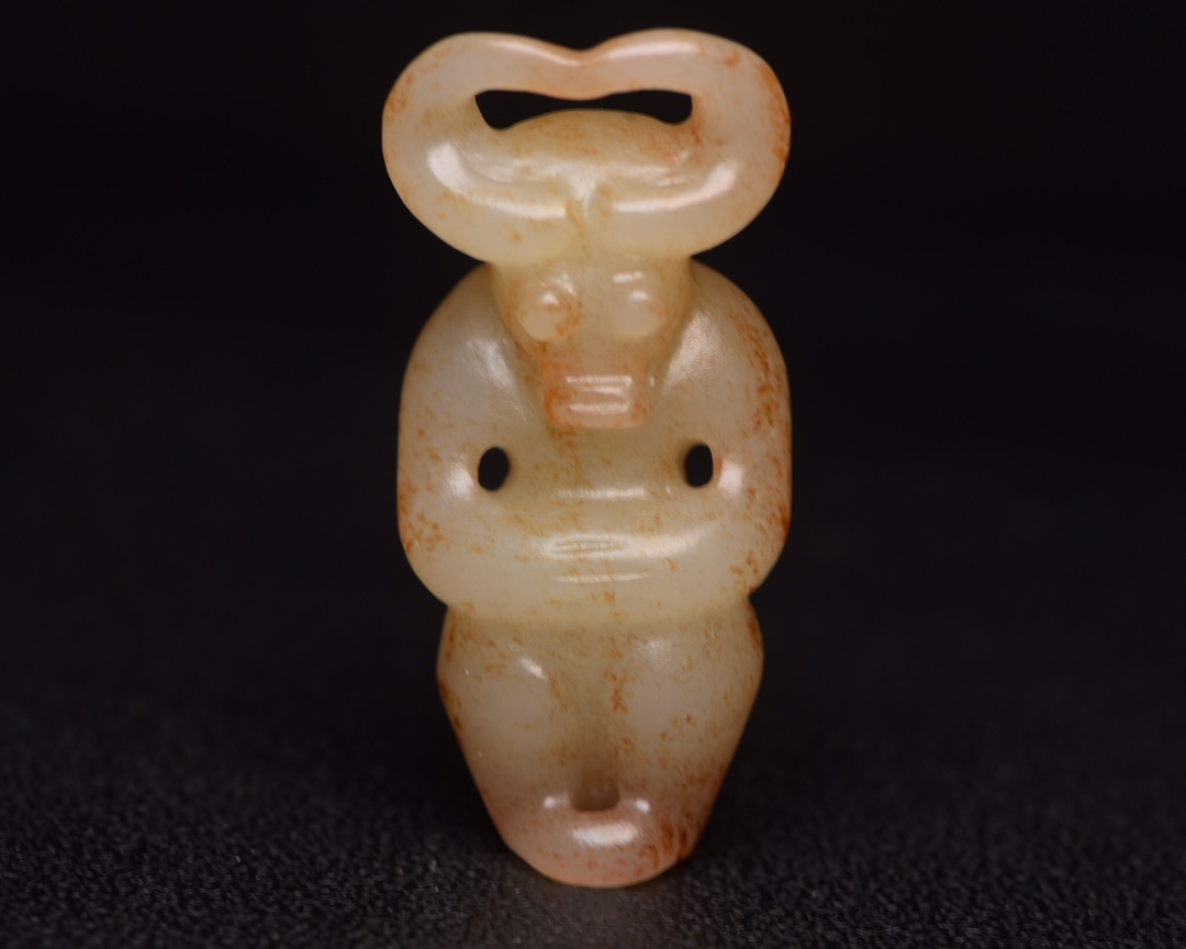 旧蔵 和田玉彫 太陽神 根付 中国古玩 骨董品 時代物 稀少唐物拍卖