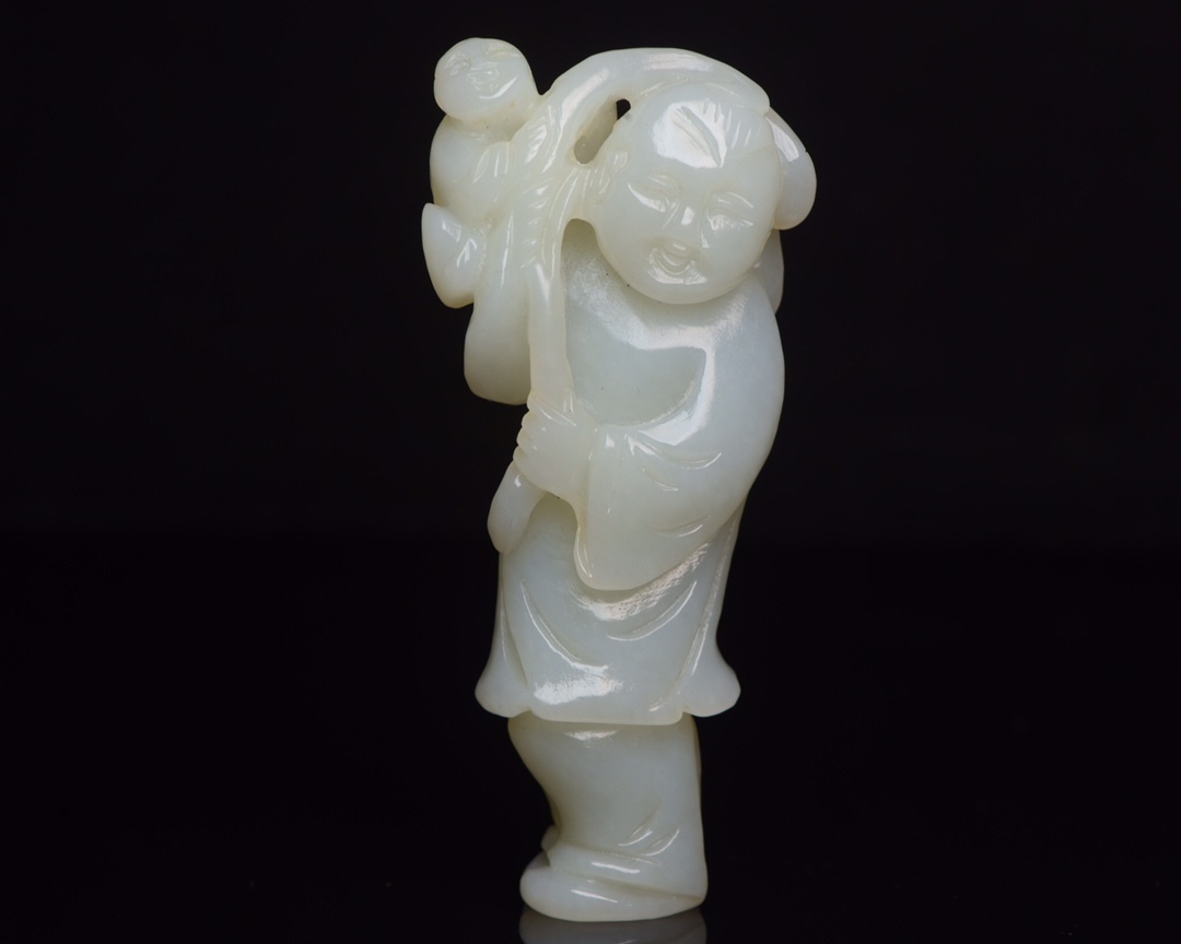 旧蔵 和田玉彫 童子 根付 中国古玩 骨董品 時代物 稀少唐物拍卖