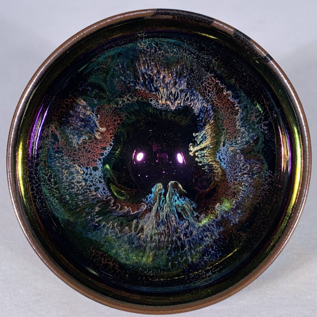 旧蔵 宋時代 建窯 窯変 七彩 天目盞 茶盞 建盞 古陶瓷 陶瓷器 中国古玩 骨董品 時代物 稀少唐物拍卖