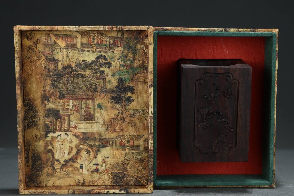 旧蔵 沈香木彫 梅蘭竹菊 筆筒 古擺件 古置物 中国古玩 骨董品 時代物 稀少唐物拍卖