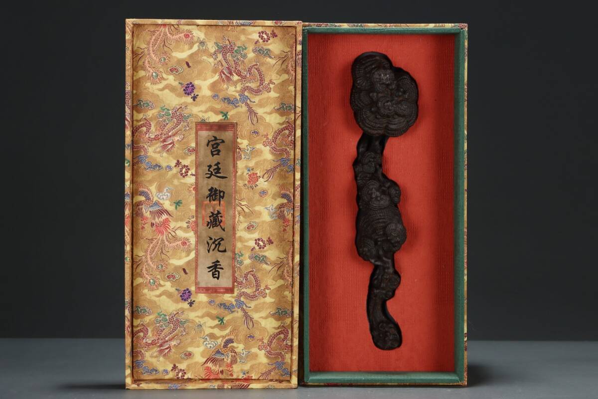 旧蔵 沈香木彫 靈芝如意 古擺件 古置物 中国古玩 骨董品 時代物 稀少唐物拍卖