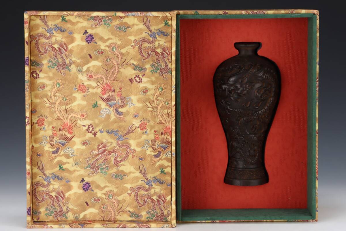 旧蔵 沈香木彫 龍鳳呈祥 花瓶 古擺件 古置物 中国古玩 骨董品 時代物 稀少唐物拍卖