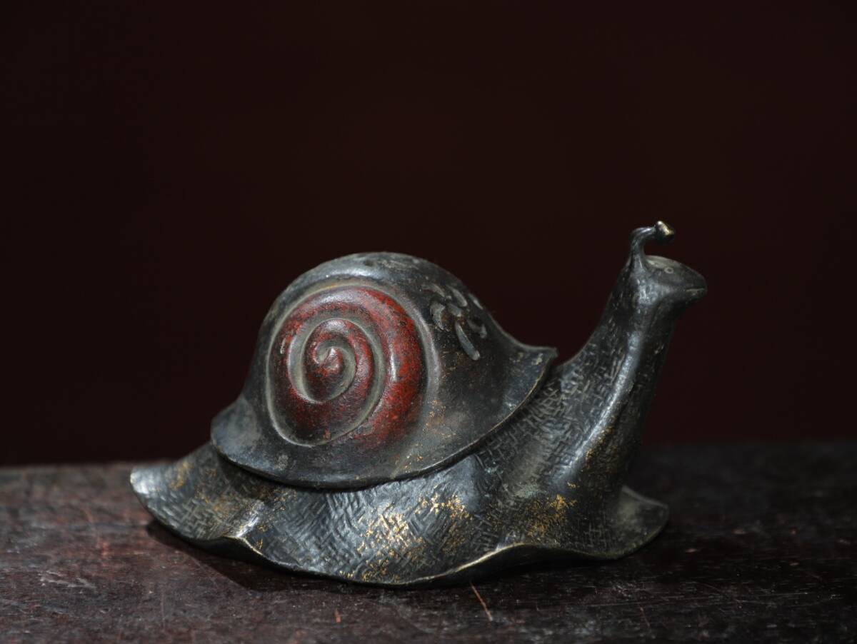旧蔵 古銅彫 拓金 蝸牛 熏香炉 擺件 古擺件 古置物 中国古玩 骨董品 時代物 稀少唐物拍卖