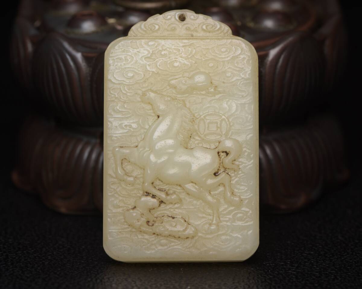 旧蔵 和田玉彫 馬 根付 中国古玩 骨董品 時代物 稀少唐物拍卖