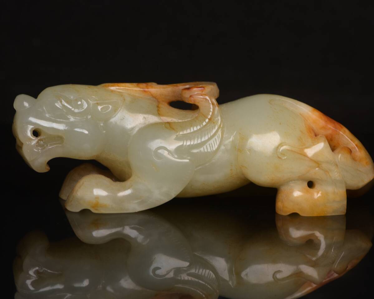 旧蔵 和田玉彫 神獸 根付 中国古玩 骨董品 時代物 稀少唐物拍卖