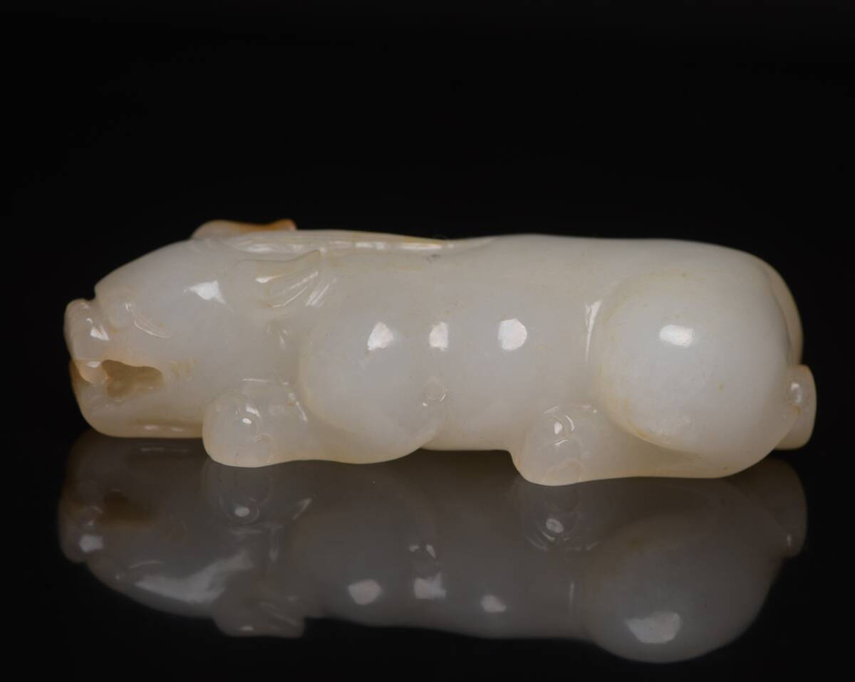 旧蔵 和田玉彫 神獸 根付 中国古玩 骨董品 時代物 稀少唐物拍卖