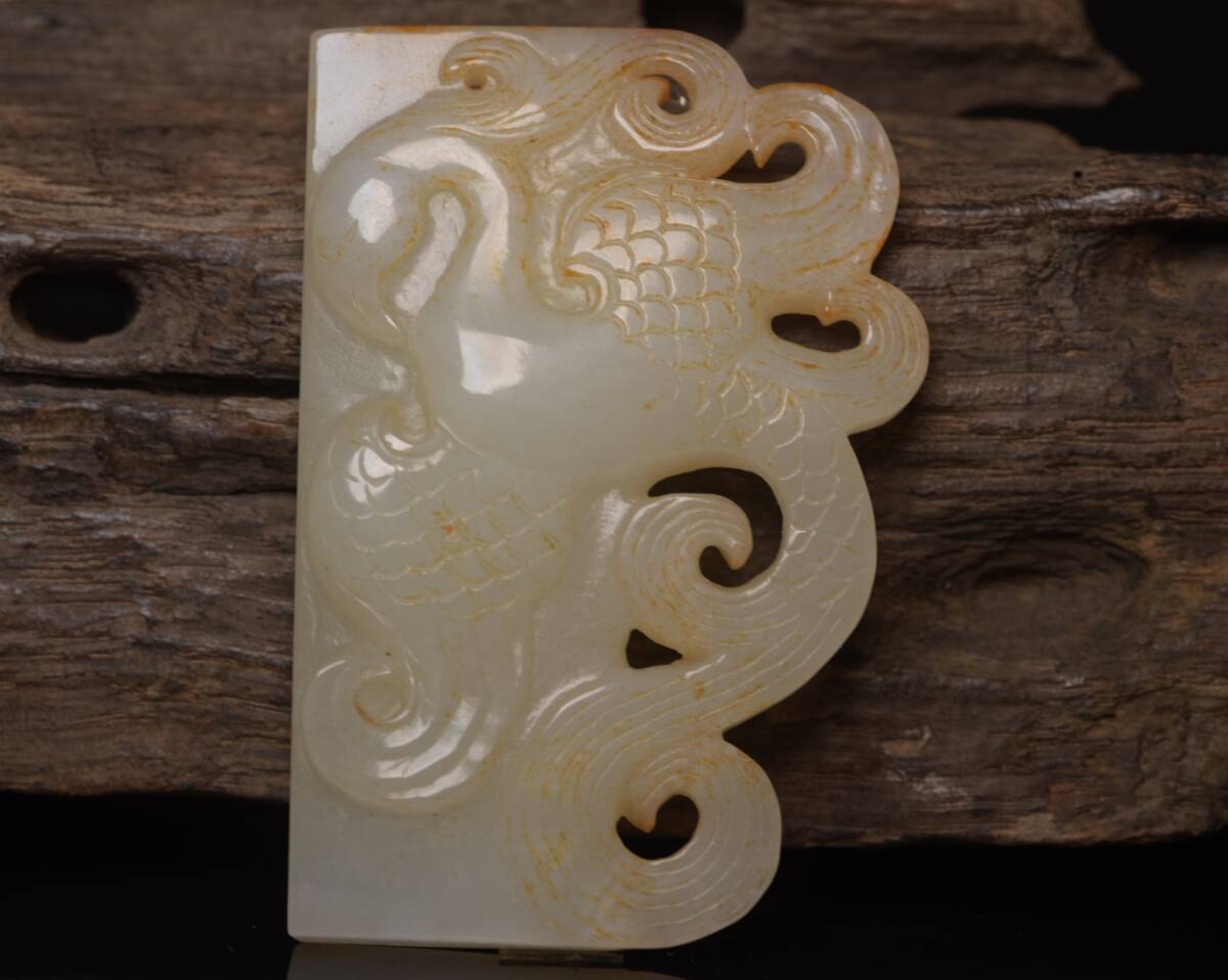 旧蔵 和田玉彫 龍鳳牌 根付 中国古玩 骨董品 時代物 稀少唐物拍卖