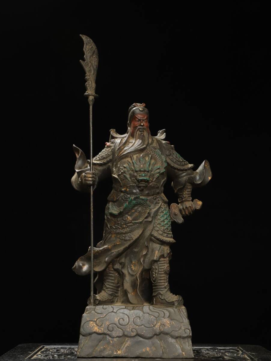 旧蔵 古銅彫 泥金 關公 佛像 古擺件 古置物 中国古玩 骨董品 時代物 稀少唐物拍卖