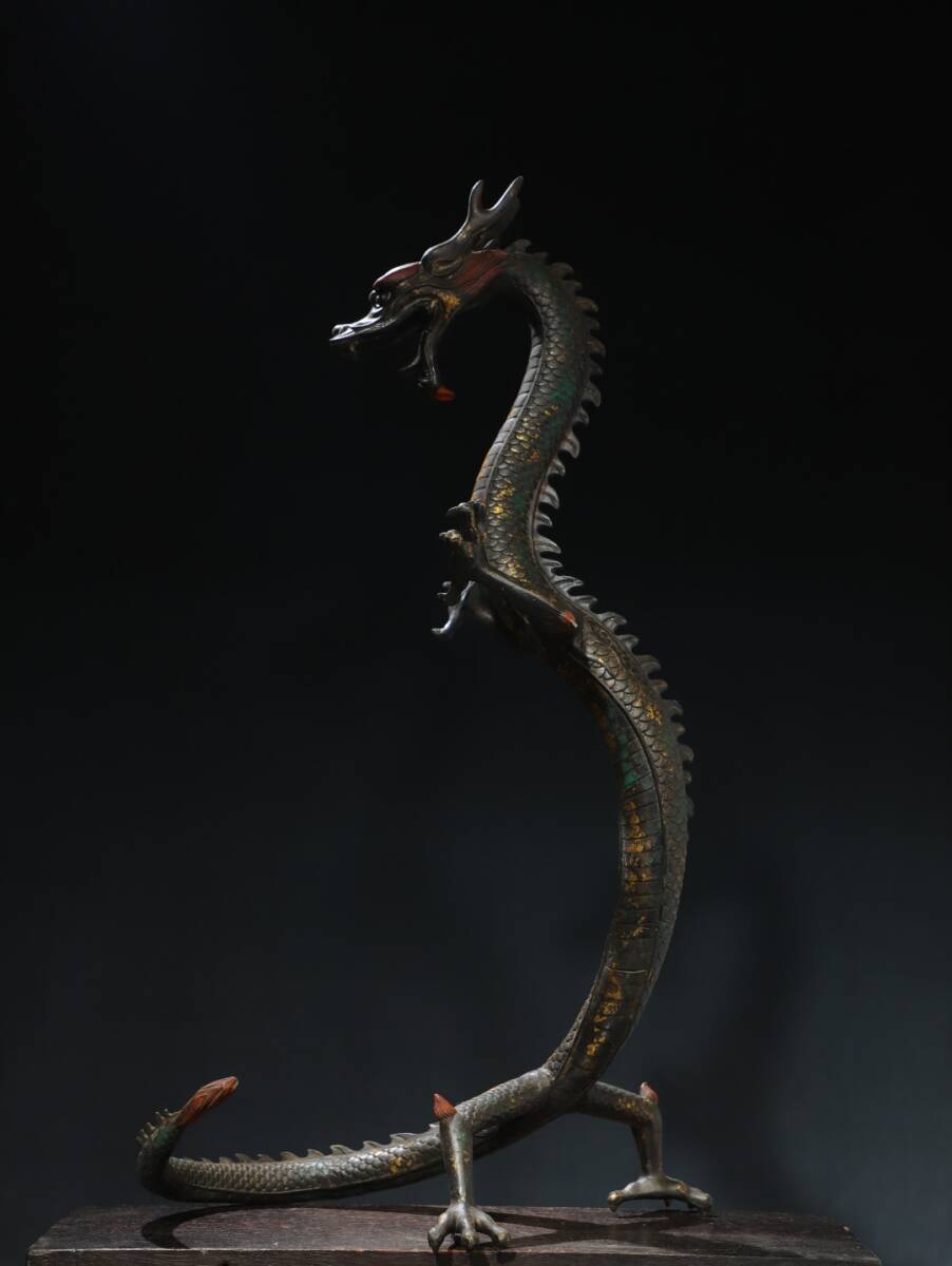 旧蔵 古銅彫 拓金 龍 擺件 古擺件 古置物 中国古玩 骨董品 時代物 稀少唐物拍卖