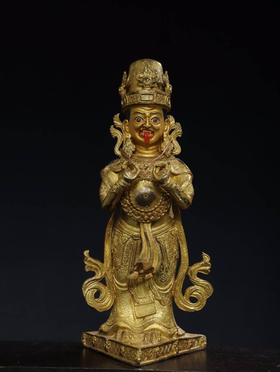 旧蔵 古銅彫 塗金 描彩 扎基拉母 佛像 古擺件 古置物 中国古玩 骨董品 時代物 稀少唐物拍卖