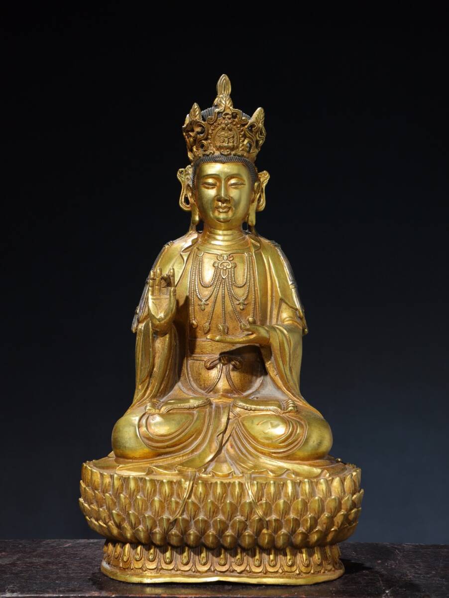 旧蔵 古銅彫 塗金 緑度母 古擺件 古置物 中国古玩 骨董品 時代物 稀少唐物拍卖