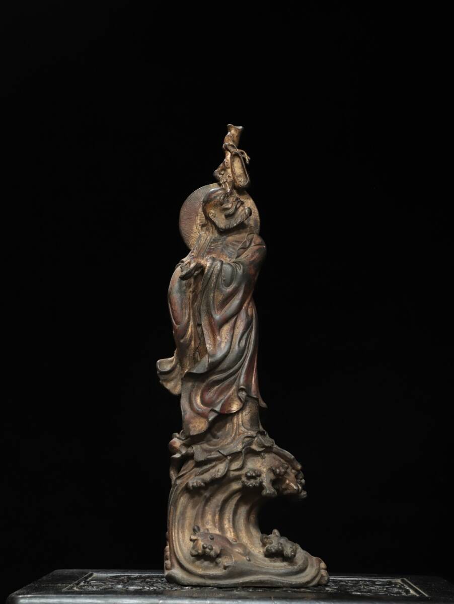 旧蔵 古銅彫 泥金 達摩 佛像 古擺件 古置物 中国古玩 骨董品 時代物 稀少唐物拍卖