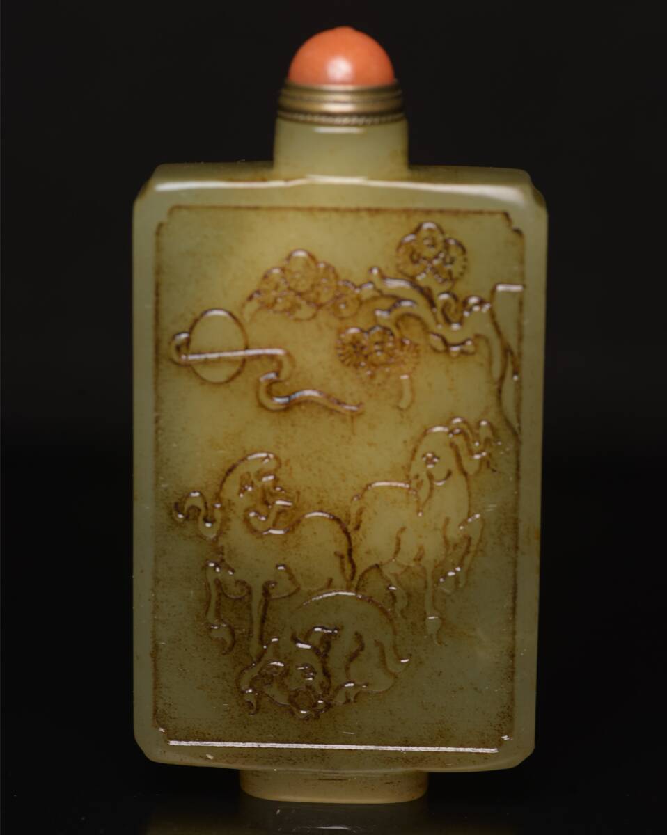 旧蔵 和田玉彫 鼻烟壺 根付 中国古玩 骨董品 時代物 稀少唐物拍卖