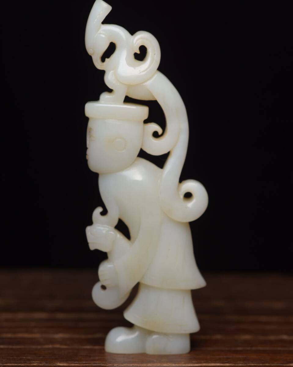 旧蔵 和田玉彫 玉人 根付 中国古玩 骨董品 時代物 稀少唐物拍卖