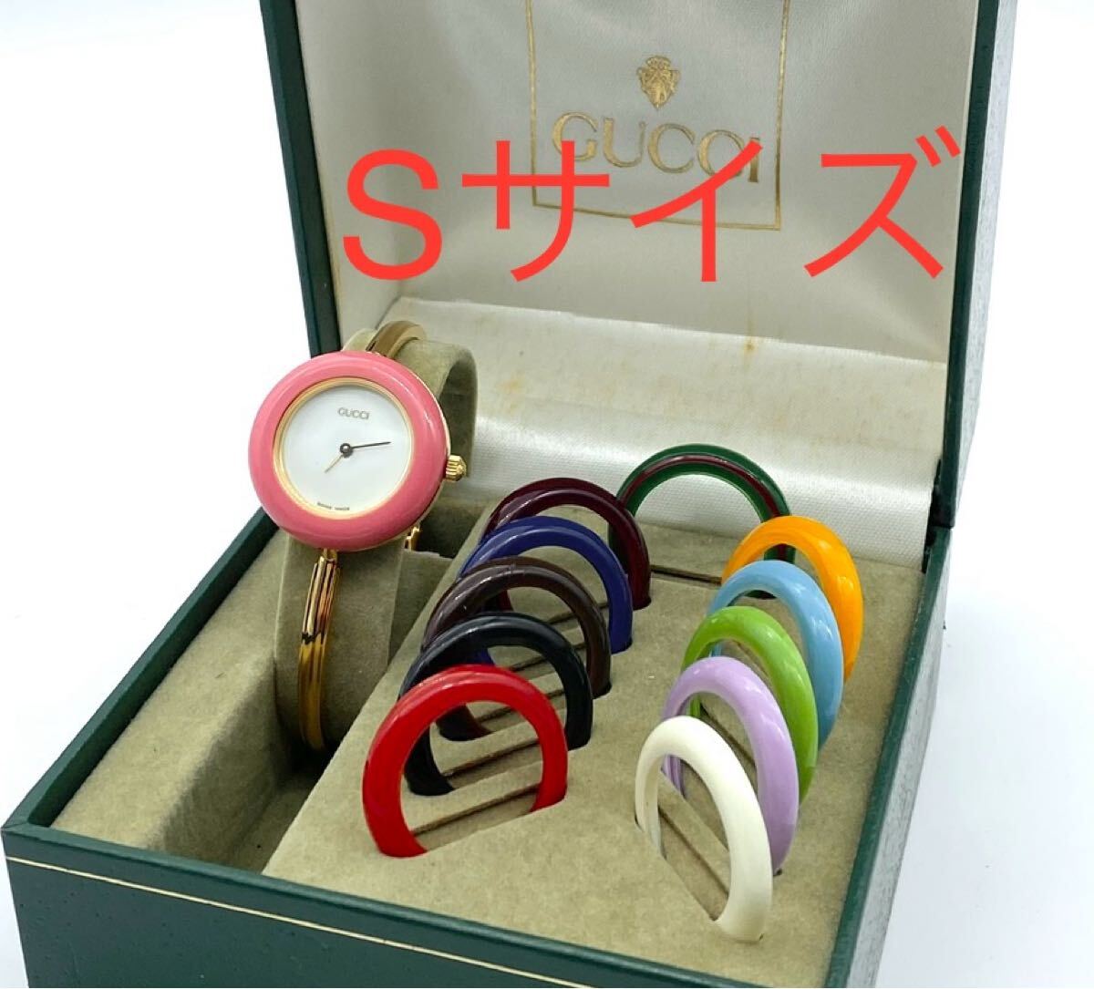 良品☆稼働 オーバーホール済み GUCCI 新品電池 チェンジベゼル Sサイズ レディース腕時計拍卖