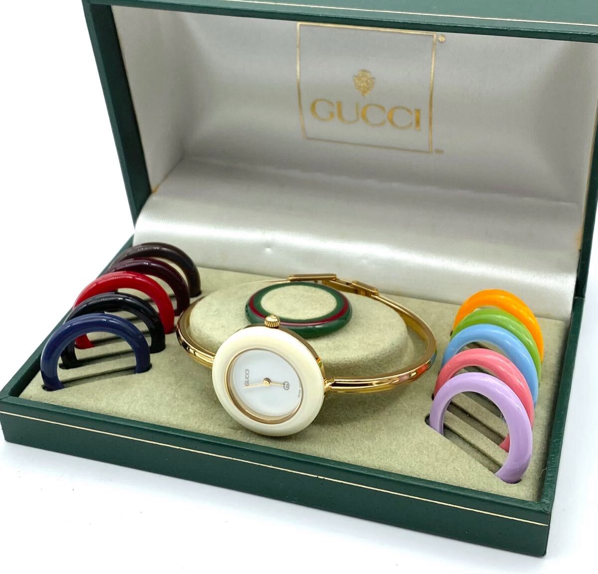 極良品☆稼働 オーバーホール済み グッチ 新品電池 チェンジベゼル レディース腕時計拍卖