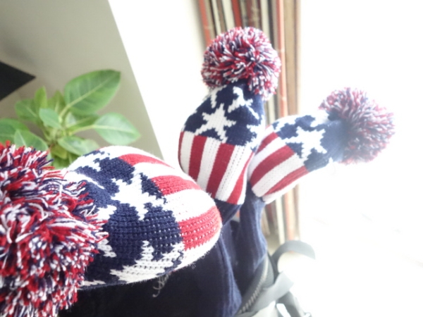 460対応!ニット製ヘッドカバー 3点USAレッド拍卖